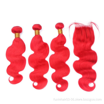 Unprocessed Cuticle Aligned Virgin Hair Lace Closure Body Wave Red Color Remy Hair Hair WEAVING Machine Double Weft >=45%